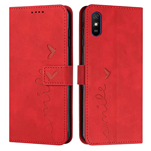 Cover per Xiaomi Redmi 9A 9i 9AT Flip Libro Libretto Custodia per 9A 9i 9AT Protezione Completa Slot per Scheda Funzione di Supporto pelle sintetica rosso
