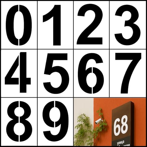 leruiyezs Pochoir Chiffre Réutilisable 20cm – Ensemble de 10 Pochoirs Numéros en Plastique Lavable pour Peinture DIY, Marquage Adresse, Décoration Maison...