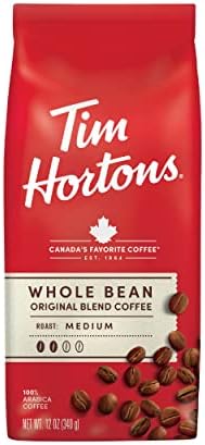 Tim Hortons Whole Bean Original, Medium Roast Coffee, Made with 100% Arabica Beans, 12 Ounce Bag