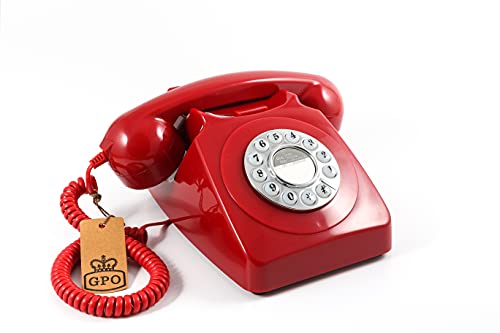 GPO 746 Retro Festnetztelefon im Stil der 70er Jahre mit Druckknopf-authentischer Klingelton- Rot