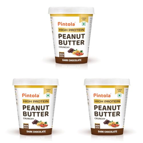 Image of PINTOLA High Protein Peanut Butter Chocolate Flavour Crunchy 510g, Added WHEY Protein, 30g Protein 6.2g Fiber, Gluten Free, Zero Trans Fat, Dark Chocolate Peanut Butter Spread, Nut Butter Bread Snacks