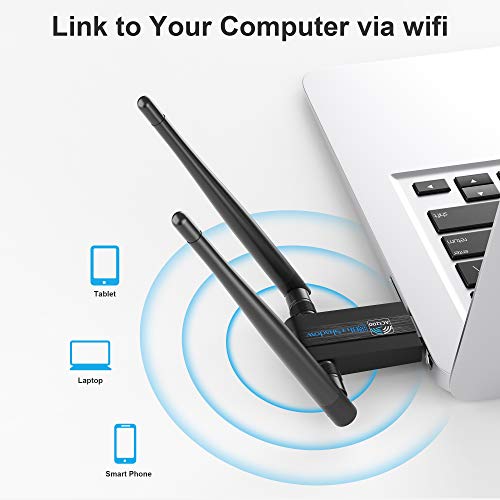Blueshadow USB WiFi Adapter 1200Mbps -Dual Band 2.4G/5G Mini Wi-fi ac Wireless Network Card Dongle w/2x 5dBi External Antennas for Desktop Laptop PC Windows 10/8.1/8/7/XP, MAC (Upgrade with 2 PA)