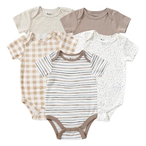 Minicoco Baby Girls Short-Sleeve Bodysuit,Cotton 5 Pack of Baby Girls Onesie,0-9 Months Soft Baby Girls Clothes Cover