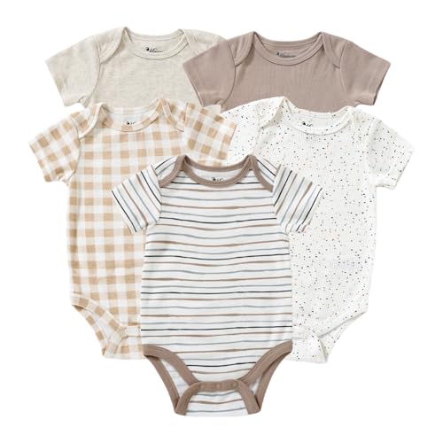 Baby Girls Cotton Short-Sleeve Bodysuit,5 Pack Baby Girls Clothes,0-9 Months Soft Newborn Bodysuit