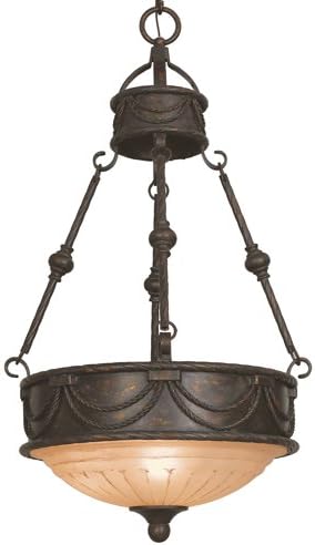 Yosemite Home Decor F051D03EB Isabella Three Light Foyer Pendant with Spanish Scalloped Glass in Earthen Bronze Finish, 18.5" x 35.25"