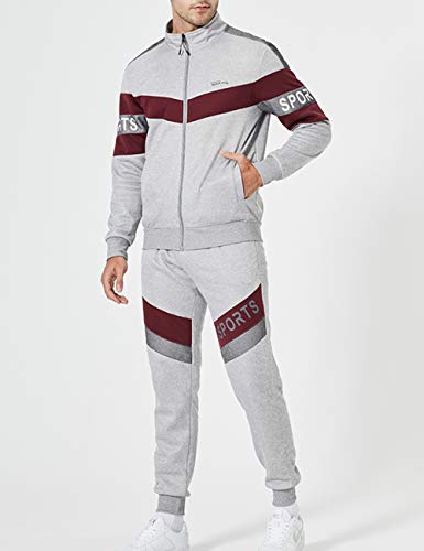 Duofier Men's Gym Contrast Jogging Full Tracksuit Fleece Joggers Set, Gray-S #TOP2