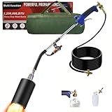 Propane Torch Weed Burner Kit, Weed Torch with 1lb Propane Cylinder Converter, Output 1,200,000 BTU,10FT Hose, Heavy Duty Blow Torch with Self Igniter,Flame Thrower for Weeds, Garden,Snow Melting