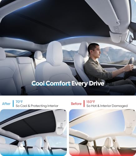 Image of Wigoo Tesla New Model Y Juniper Accessories Sunshade Roof [Never Sag, Nano Ice-Crystal Coatings] Heat Insulation Glass Roof Sun Shade, Accessories for Tesla New Model Y 2025 2026 Launch, Black