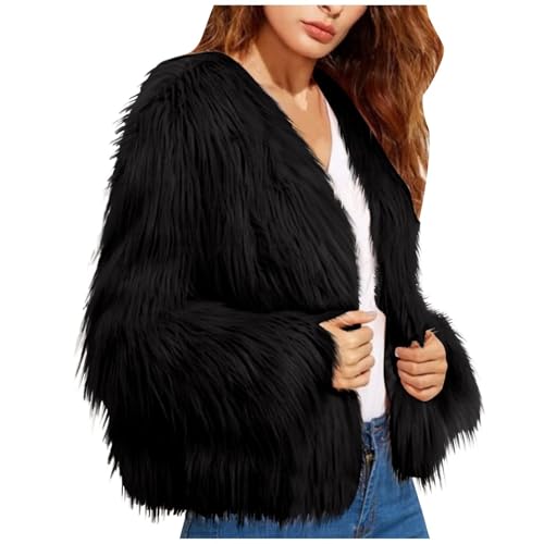 Fluffy Jacket Girls Women Faux Fur Jacket Coats Cozy Shaggy Cardigan