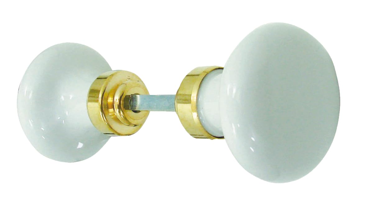 Bouton double ROND 250161 Porcelaine Limoges blanc sur Laiton poli