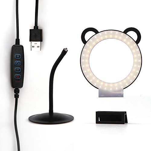 Ring Light,6inch Led Ring Light Kit Adjustable Desktop Lamp USB Plug with Stand,Lusweimi Mini Tabletop Light for Live Stream/Makeup/YouTube Video, 3 Light Modes & 11 Level (Black)