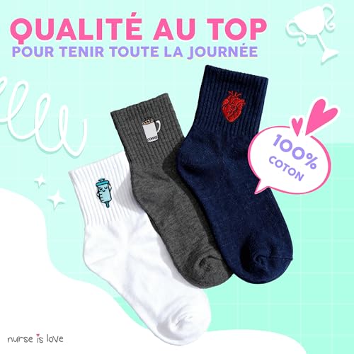 Nurse is Love Chaussettes Femme Infirmière Set (3 Pces.) 35-38 & 39-42, Chaussettes Rigolotes pour Aide Soignante | Utiliser avec Sabots Sanitaires | Idée Cadeau, Accessoires - NEUTRAL – vue 5