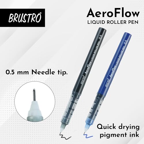 Image of BRUSTRO AeroFlow Liquid Ink Rollerball Pens 0.5 Micro Tip Pack of 12 (Vibrant Blue Ink)