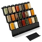 YIXNSW 16 Piezas Organizador de Especias para Cajones, 11,5 x 23 cm, Polipropileno Negro, Estante Ajustable para Cocina, Armario, Encimera, Almacenamiento de Condimentos