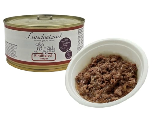 Lunderland-Dosenfleisch-Rindfleisch-mager 5 x 300g Dosen (insg. 1,5kg), Hundefutter Nassfutter Katzenfutter Eine ideale Dose für Hunde, die extrem fettarm ernährt Werden müssen