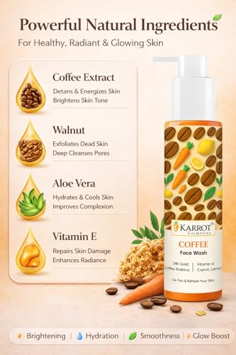 Image of KARROT Coffee De-Tan Face Wash for Oily Skin | Deep Cleansing Face Cleanser for Tan Removal, Oil Control & Glowing Skin | Brightening Facial Wash with Coffee, Lemon & Vitamin E | Men & Women - 100ml