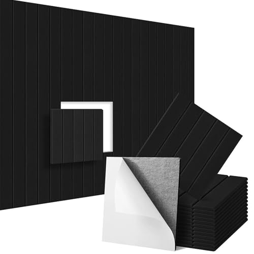 LIANTIAN Paneles acústicos de Fibra de poliéster, Paneles Decorativos reductores de Ruido, listos para Pegar y Usar, adecuados para la absorción acústica en Interiores.(Black,30 * 30 * 1cm)