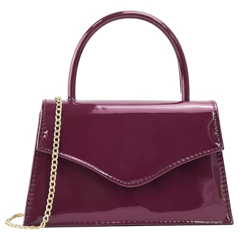 Milisente Women's Evening Bag Bridal Party Clutch Purses Cocktail Prom Handbags with Patent Leather (Burgundy Patent)