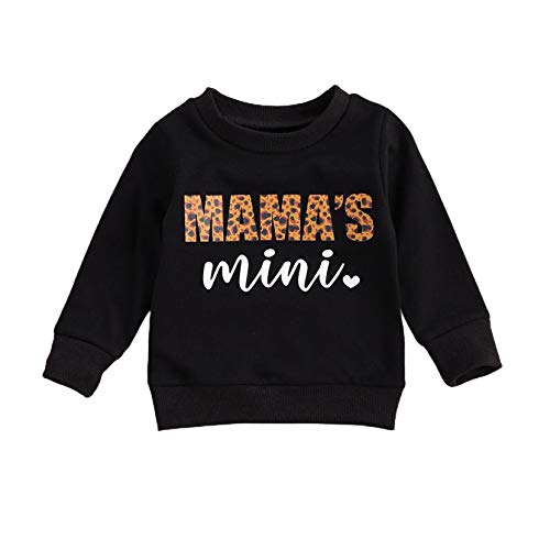 Mama's Boy Outfit Mom Print Sweatshirt Long Sleeve T-Shirt Baby Boys Girls Clothes Fall and Winter Tops(Mama's Mini&Black, 0-6 Months)