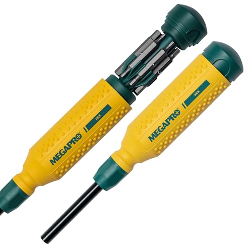 Megapro Hex Screwdriver Set | Furniture Assembly Driver | Multi-Bit Screwdriver with Hex Shaft | Imperial and Metric Hex Sizes | Allen Key Alternative | Compact Hex Bit Set (15-in-1)