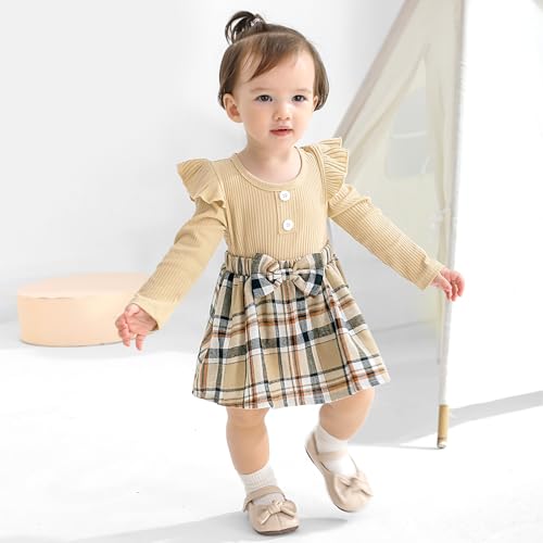 Weixinbuy Baby Girl Fall Winter Outfit Newborn Infant Ruffle Romper Dress with Headband Cute Baby Girl Clothes 0-18 Months2