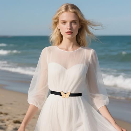 Image of Aurolran Women's Leather Belt with Buckle - Ideal for Dresses, Jeans, and Coats