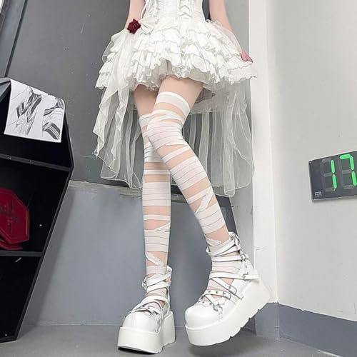 Image of 2 Pack Gothic Tights Stockings for Women Trashy Y2k Ripped Tights Women's Sheer Thigh High Socks