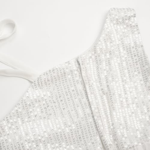 Uhnice Girls One Shoulder Sequin Gown with Tulle Overlay Flower Girl Dress for Wedding Birthday Party4