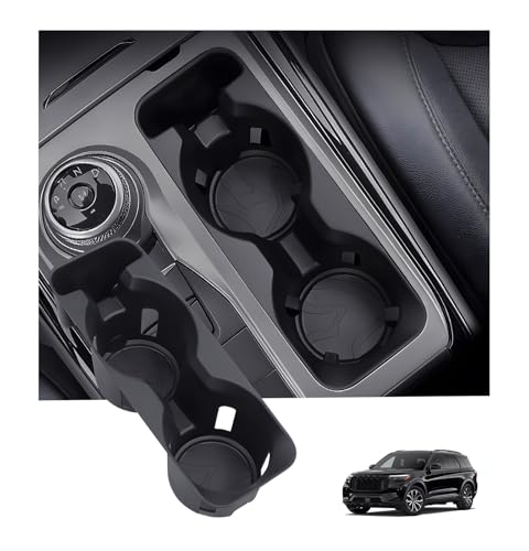 Image of Center Console Cup Holder Inserts for Ford Explorer 2024 2023 2022 2021 2020, Interior Accessories TPE Car Cup Holders Covers Protector for 2020-2024 Explorer, Black