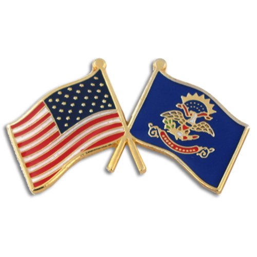 PinMart North Dakota and USA Crossed Friendship American Flag Pin – Gold-Colored Plated Enamel – Clutch Back – Ideal for Events, Awards, Gifts – Durable, Individually Bagged