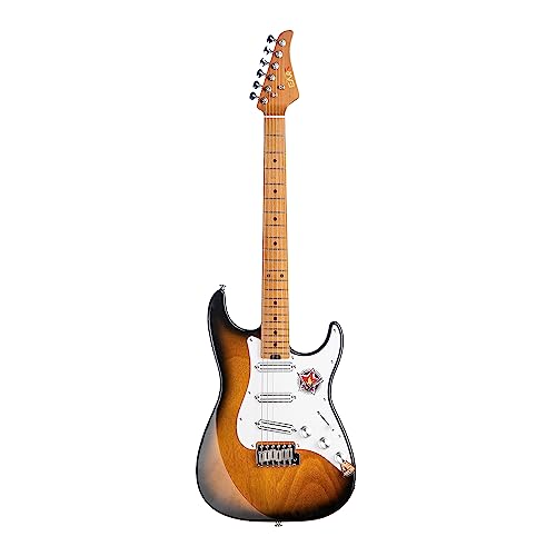 Eart Eat-1 Solid-Body Electric Guitar, Dual Humbucker Pickups,Maple Fingerboard -Round Polished Stainless Steel Frets - Sunburst #TOP7