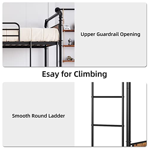 GAOMON Bunk Bed Twin Over Twin,Metal Bunkbeds with Ladders & 16.6" Safety Guardrail,Twin Bunk Beds for Kids,Adults and Small Spaces,No Box Spring Needed,Black