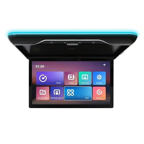 Wostoke Android Car Overhead Player 22 Inch Wide IPS Screen Video Car Roof Mount Monitor with Built-in Stereo Speakers Flip Down Overhead Car Monitor Support Bluetooth WiFi HDMI USB NO DVDï¼ˆBlackï¼‰