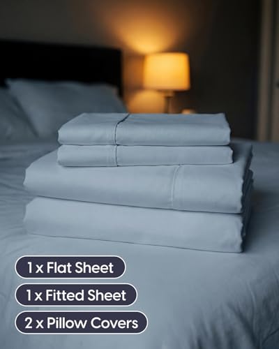 Image of Sleepy Town Cal King Size Bed Sheets - 4 Piece - California King Sheet Set - Extra Soft, Comfy & Cooling - Easy Care - Shrinkage, Wrinkle & Fade Free - Brushed Microfiber - Deep Pocket (Steel Blue)
