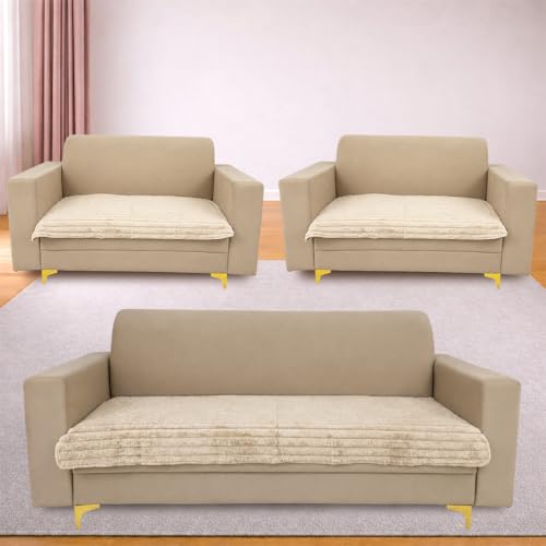 Image of Homerz Premium Rabbit Fur Sofa Cover with Anti-Skid Backing, Soft Plush Fabric Sofa Protector for Living Room Furniture (Beige, 7 (3+2+2) Seater, Only Seat Cover)