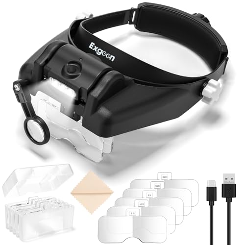 Exgoon Lente d'ingrandimento con luce, ingrandimento da 1 a 14x, lente d'ingrandimento con 6 lenti rimovibili, lente di ingrandimento ricaricabile a mani libere per modellismo, lettura, gioielleria Exgoon Lente d'ingrandimento con luce, ingrandimento da 1 a 14x, lente d'ingrandimento con 6 lenti rimovibili, lente di ingrandimento ricaricabile a mani libere per modellismo, lettura, gioielleria