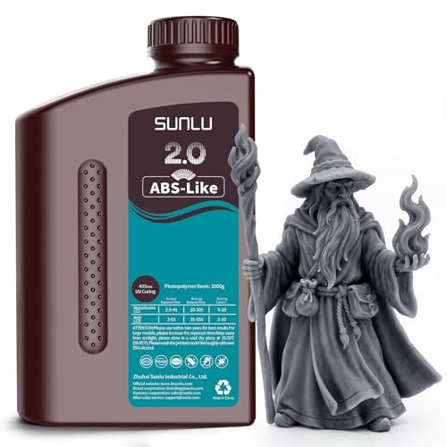 SUNLU ABS-Like 3D Printer Resin 2.0 Smooth Matte Surface Perfect for high-Detail Models 405nm UV Photopolymer Resin Non-Brittle & Low Odor 1000G Dark Grey