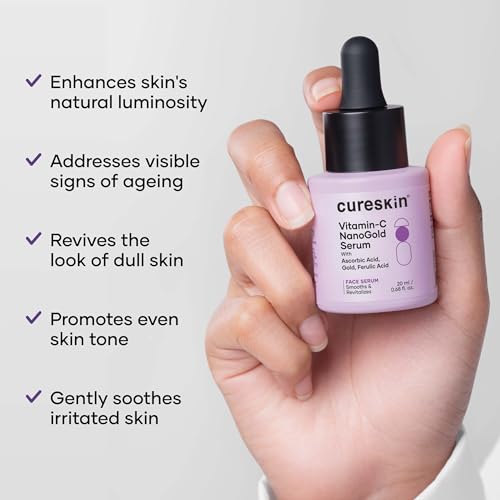 Image of Cureskin Vitamin C NanoGold Face Serum with L-Ascorbic Acid, Ferulic Acid & Gold | Brightens Skin, Evens Tone & Reduces Signs of Ageing | For All Skin Types | 20 ml