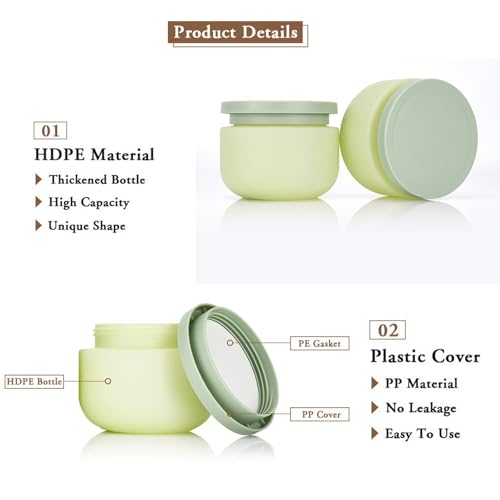 Qeuly 8.8 Oz Plastic Jars With Lids，2 Pcs Cosmetic Containers With Lids, Leak Proof Cosmetic Jars, Body Butter Containers for Cream, Bath Salt, Sugar Scrub, Gel, Slime, Rhinestone Storage4