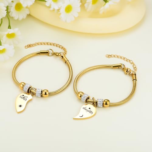 Image of Yonhon Father Daddy Daughter Bracelet Necklace for 2,Dad Daughter Matching Necklace Set for 2
