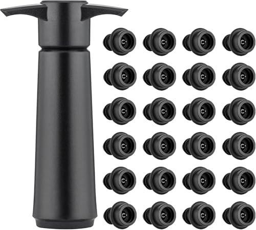 Gachiwar Pompa per Vuoto Vino con 24 Tappi Tappo Vino Vuoto Aria Riutilizzabile Tappo Bottiglia Vino Mantiene il Vino Fresco Accessori Vino per Vino Nero