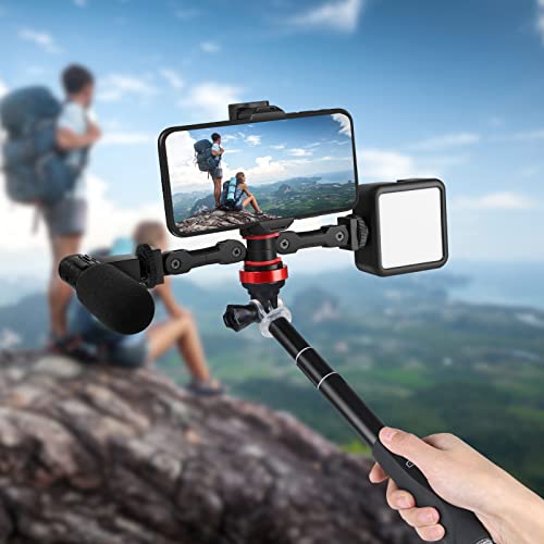 Image of ChromLives Mount Bracket with Phone Clip, Rotatable Dual Cold Shoe Extension Bracket Hot Shoe Mount Adapter for Led Light /Microphone