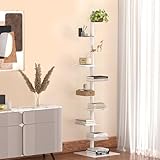 Nidouillet 9-Tier Metal Spine Bookshelf, Adjustable Vertical Tower for Books, Tall & Narrow Ladder Bookcase, Space-Saving Multipurpose Corner Storage Shelf, Display Stand, Tool-Free Assembly, White