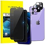 QUESPLE Sichtschutz für iPhone 12 6.1 Zoll, 2 Anti Spähen Privatsphäre Sichtschutzfolie und 2 Kamera Glasfolie, 9H Härte Privacy Schutz folie, Rahmen-Installationshilfe