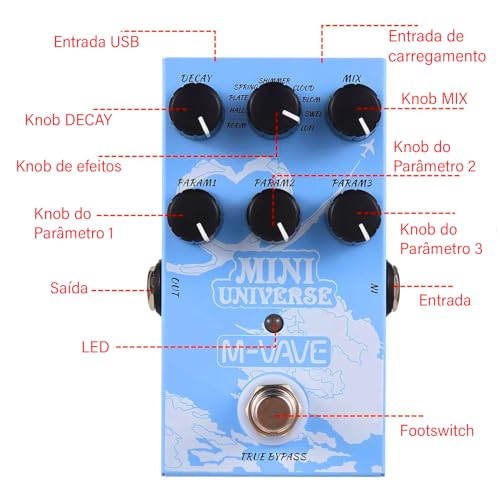 Pedal de efeitos de reverberação Mini Universe para guitarra elétrica, design True Bypass para guita