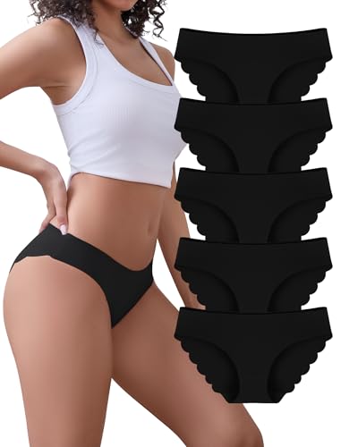 VOENXE Slip Donna Senza Cuciture Mutande Microfibra Taglio Laser Vita Bassa Mutandine Invisibili Mutanda Seamless Microfiber Women Bikini Underwear Low Rise Elastiche Brasiliana Pacco da 5