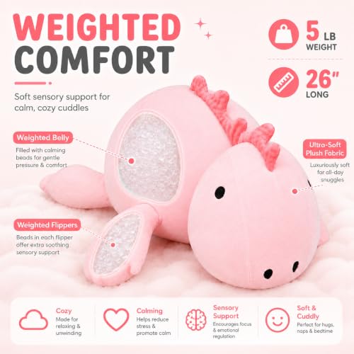 Image of JDF 26 inch 5 lbs Weighted Dino Stuffed Toys, Weighted Dinosaur Stuffed Animals Plush Toy, Cute Animals Plushie Dolls Pillow Gifts, Adorable Stuffed Animal Adults & Kids Plushie Pillow Decor (Pink)