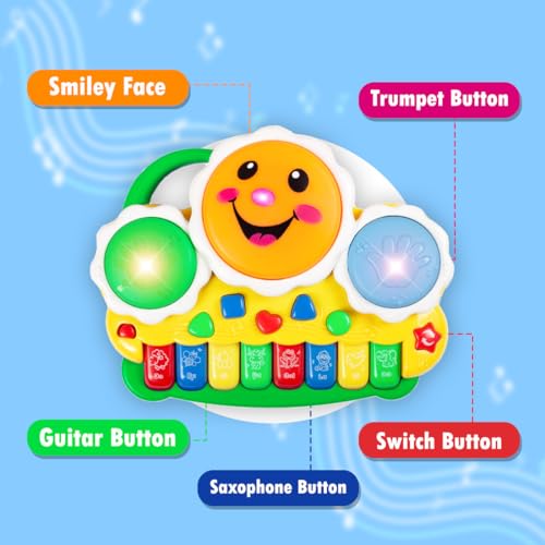 Image of Gooyo GY-88034 Musical Drum & Electronic Piano Keyboard Toy with Animals Sounds Flashings Lights & Music | Piano Keyboard Toy for Kids | Green | 3xAA Battery (Not Included) | Gift Box Packaging