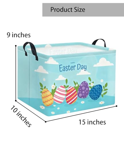 Image of Rectangular Easter Basket for Home Kitchen Baby Girls Basket Cute Storage Bin Organizer Shelf Book Room Decor(Blue Egg)
