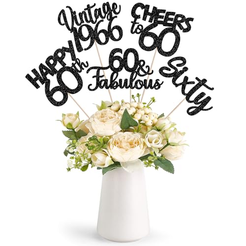 Image of 15 PCS Black 60th Birthday Centerpiece Sticks Sixty Happy 60th Vintage 1966 Table Flower Centerpieces Sticks Cheers to 60 Fabulous Floral Decorations for 60th Birthday Party Centerpieces Supplies